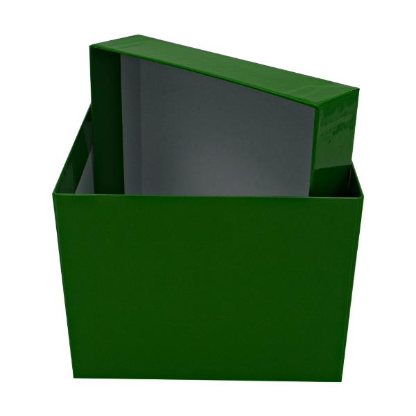 gr-ner-hoher-karton-deckel-steht-im-unterteil Grüner hoher Karton - Der Deckel steht im Unterteil