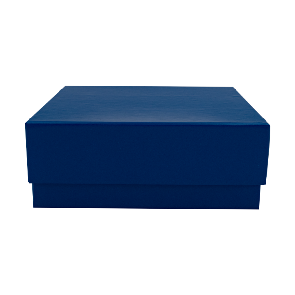 blauer-karton-front Kryobox aus Karton 136 x 136 x 50 - Kunststoff Beschichtung blau