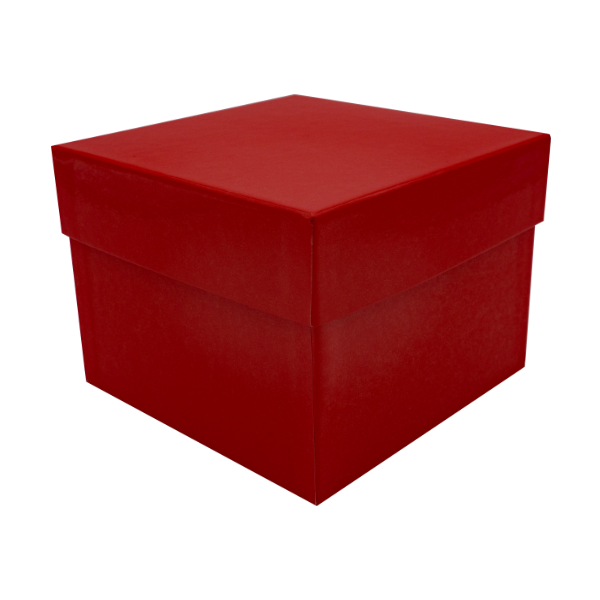 Roter hoher Karton mit Deckel und Glanz - Eckenansicht