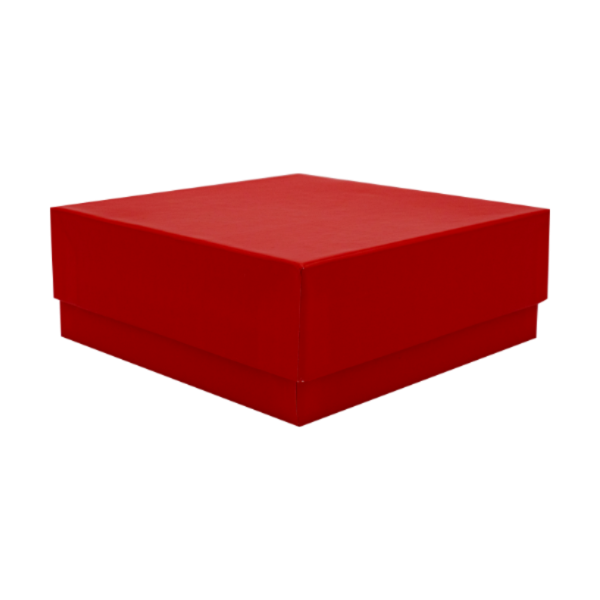 Roter Karton mit Deckel - Eckenansicht