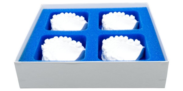 Dental Verpackung 4er - Schaumstoff Inlay in blau für 4 Abrücke