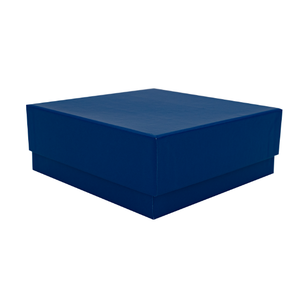 Blauer Karton mit Deckel - Eckenansicht