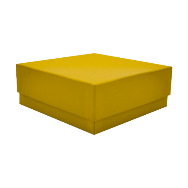 Gelber Karton mit Deckel - Eckenansicht